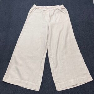 Frank & Eileen Womens Linen Pull-On Wide Leg Pants Beige Oatmeal Large RN117409